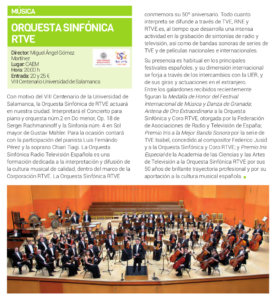 Centro de las Artes Escénicas y de la Música CAEM Orquesta Sinfónica RTVE Salamanca Febrero 2018