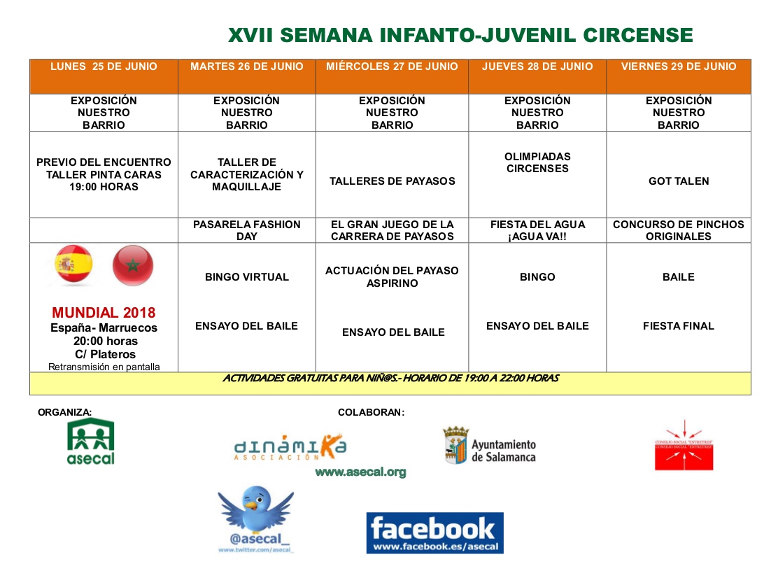 Programa Salamanca XVII Semana Infanto Juvenil Circo Asecal Junio 2018