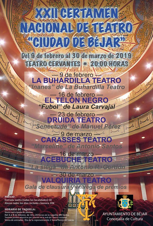 Teatro Cervantes XXII Certamen Nacional de Teatro Ciudad de Béjar Febrero marzo 2019