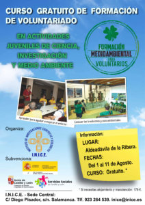INICE convoca el Curso de Formación de Voluntariado en Actividades Juveniles de Ciencia, Investigación y Medio Ambiente para el mes de agosto, de 2019, en Aldeadávila de la Ribera