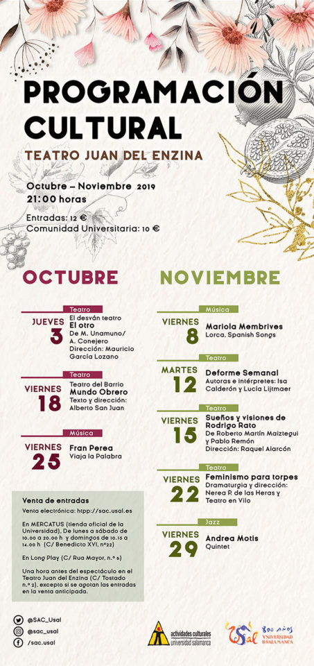 Universidad de Salamanca Programacion Cultural Octubre noviembre 2019