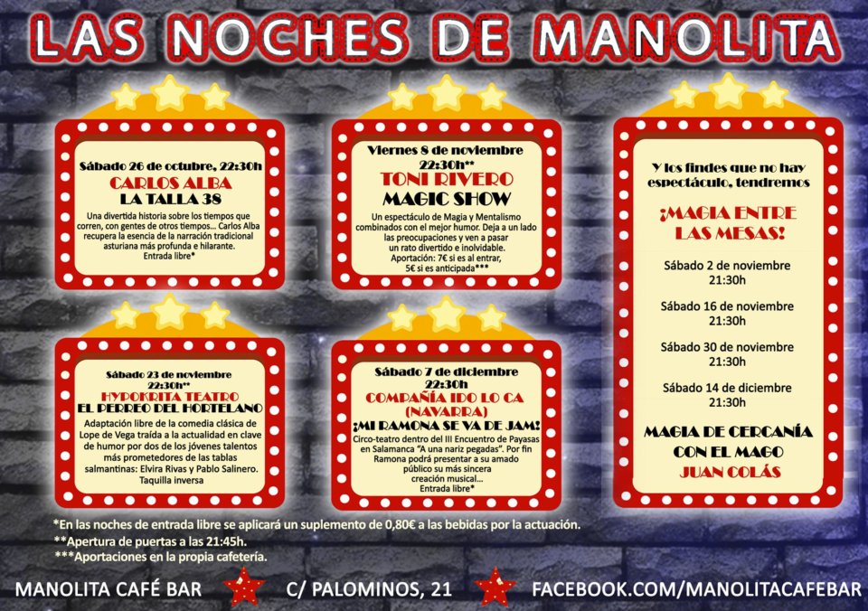 Manolita Café Bar Las noches de Manolita Salamanca Octubre noviembre diciembre 2019