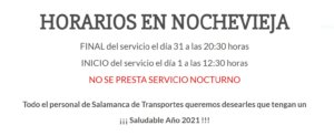 El servicio de transporte urbano de Salamanca para por Nochevieja 2020