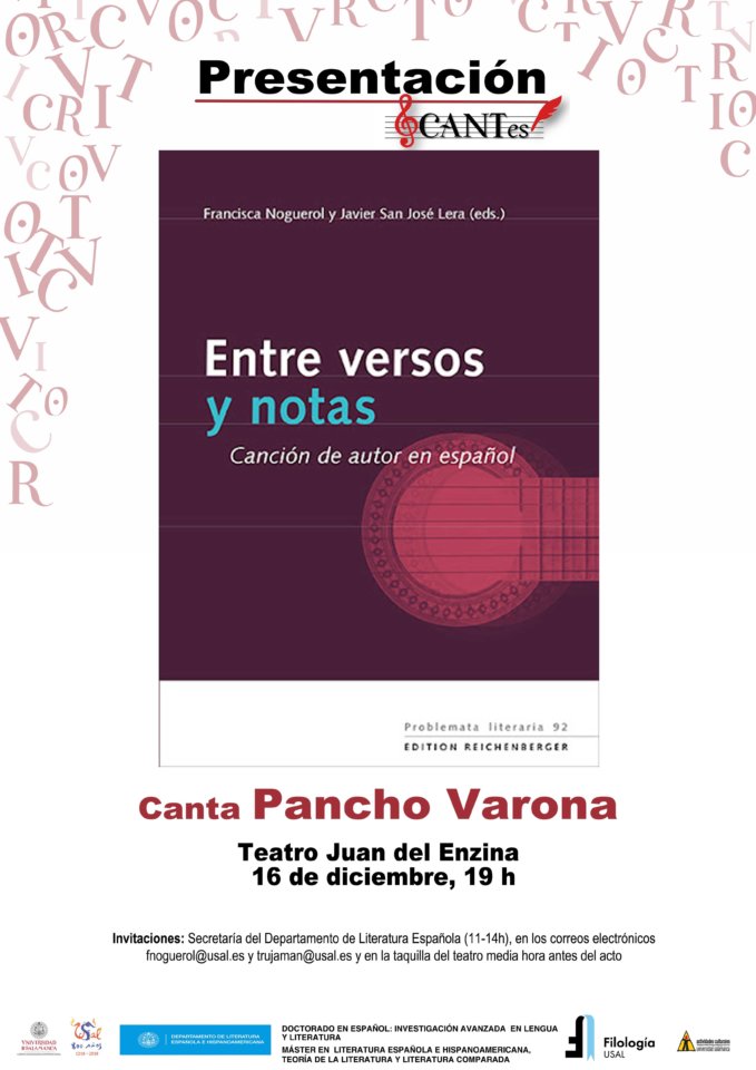 Aula Teatro Juan del Enzina Entre versos y notas. Canción de autor en español Salamanca Diciembre 2021