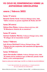 Casa de las Conchas VII Ciclo de Conferencias sobre la Antigüedad Grecolatina Salamanca Enero febrero 2022
