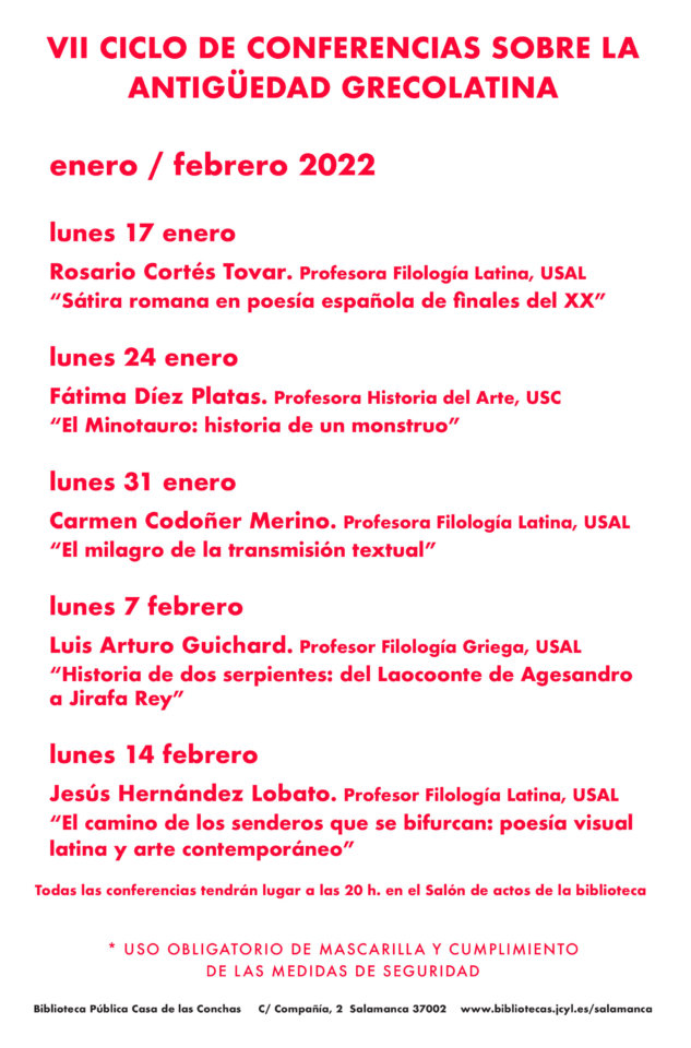 Casa de las Conchas VII Ciclo de Conferencias sobre la Antigüedad Grecolatina Salamanca Enero febrero 2022