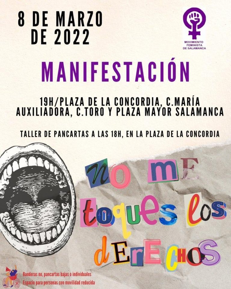 Plaza de la Concordia Manifestación 8M Movimiento Feminista de Salamanca Marzo 2022