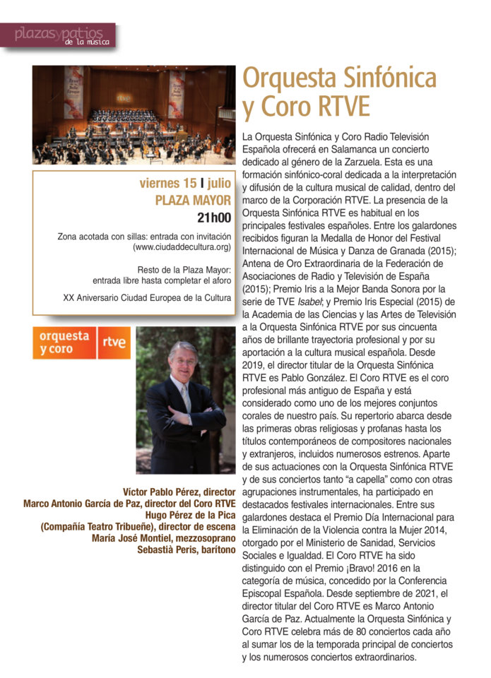 Plaza Mayor Orquesta Sinfónica y Coro RTVE Salamanca Julio 2022