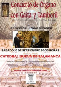 Catedral Nueva Concierto de Órgano con Gaita y Tamboril Salamanca Septiembre 2022