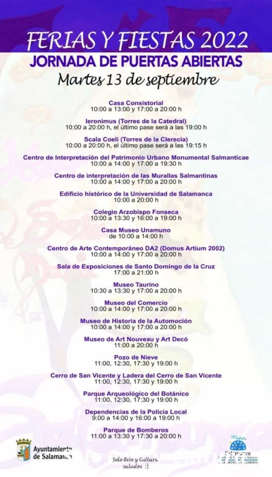 Ferias y Fiestas 2022 Día de Puertas Abiertas Salamanca Septiembre