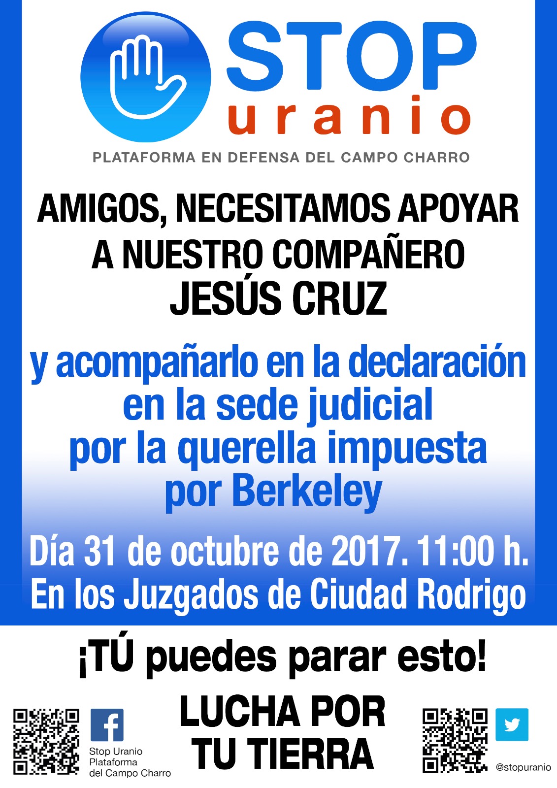 Concentración Ciudadana en Apoyo a Jesús Cruz Ciudad Rodrigo Octubre 2017