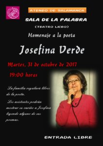 Homenaje a la poeta Josefina Verde Ateneo de Salamanca Octubre 2017