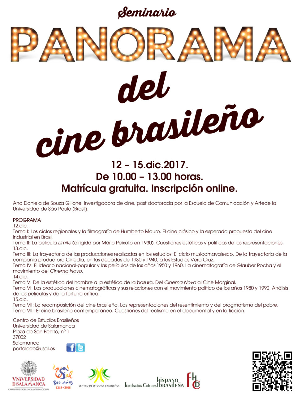 Seminario Panorama del cine brasileño Centro de Estudios Brasileños Salamanca Diciembre 2017