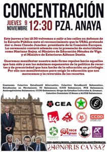 Concentración Por la Escuela Pública CEA Plaza de Anaya Salamanca Noviembre 2017