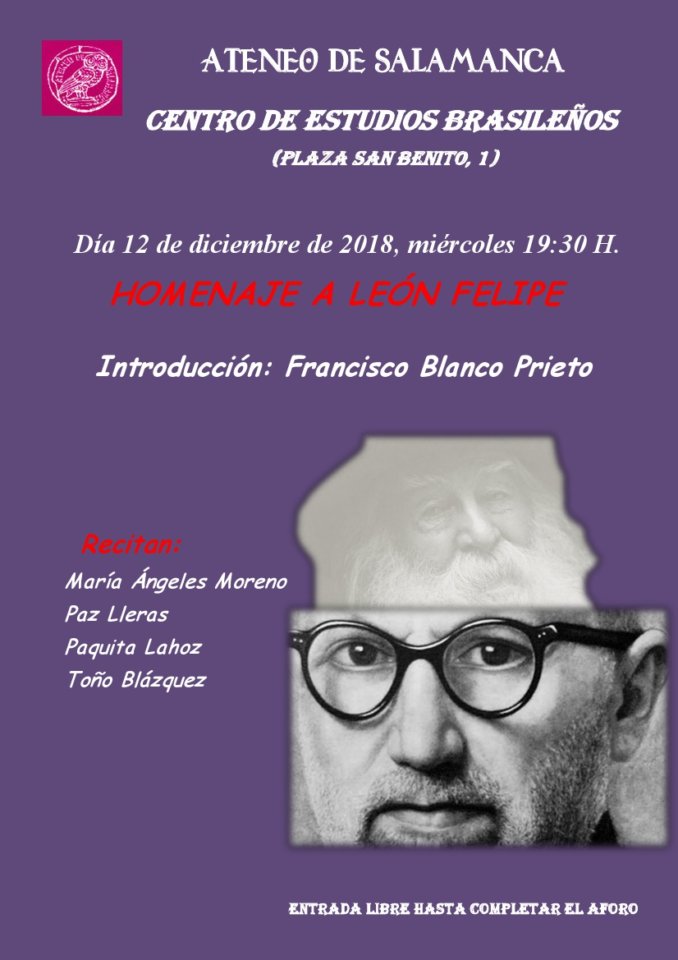 Centro de Estudios Brasileños Homenaje a León Felipe Ateneo de Salamanca Diciembre 2018