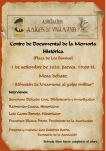 Centro Documental de la Memoria Histórica CDMH Adhesión de Unamuno al golpe militar Salamanca Septiembre 2020