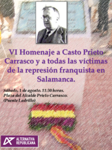 Salamanca VI Homenaje a Casto Prieto Alternativa Republicana Agosto 2020