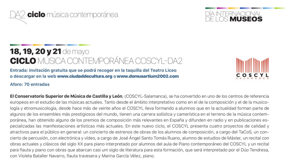 Domus Artium 2002 DA2 Ciclo de Música Contemporánea Salamanca Mayo 2021