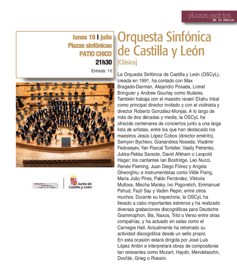 Patio Chico Orquesta Sinfónica de Castilla y León Plazas y Patios 2021 Julio