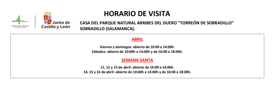 Horarios de abril de 2022 para el Torreón de Sobradillo