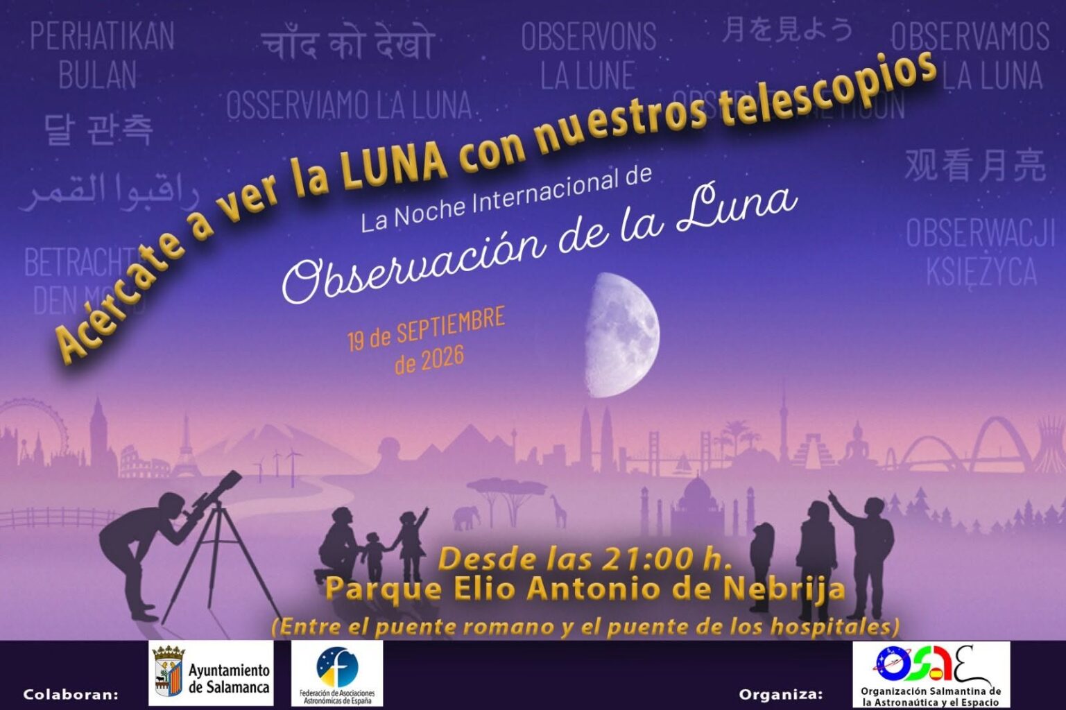 La Noche Internacional de Observación de la Luna en el Parque Municipal Elio Antonio de Nebrija Salamanca septiembre 2026