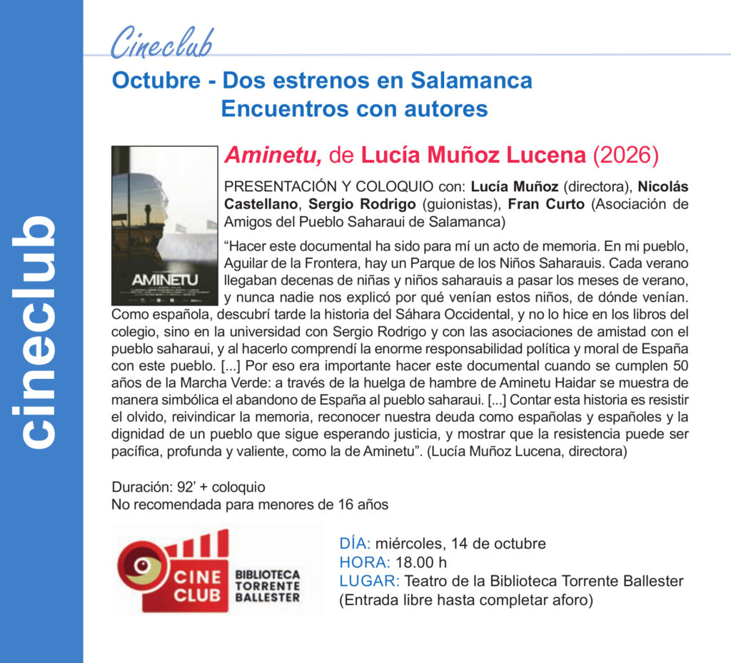 Aminetu en el Cineclub de la Torrente Ballester Salamanca octubre 2026