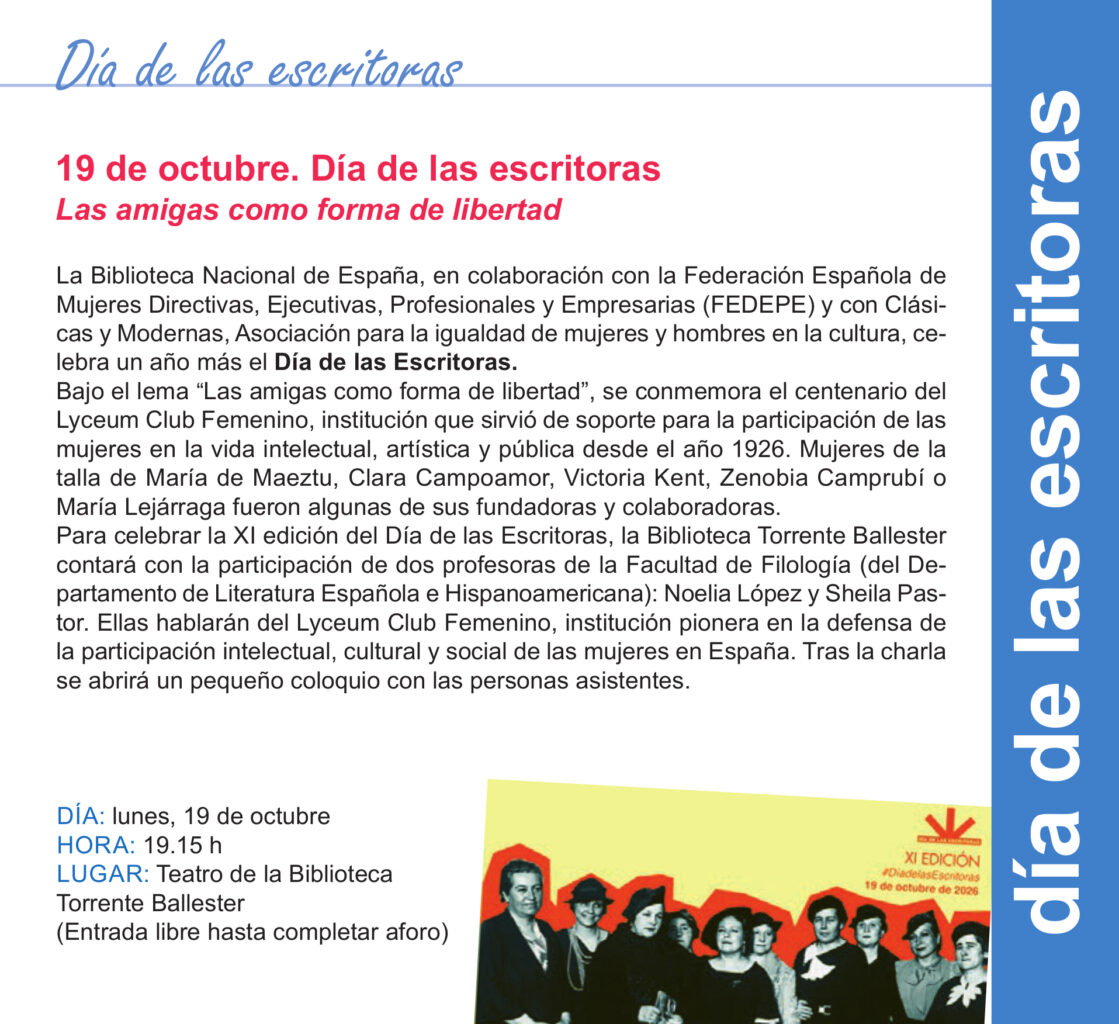 Día de las Escritoras en la Torrente Ballester Salamanca octubre 2026