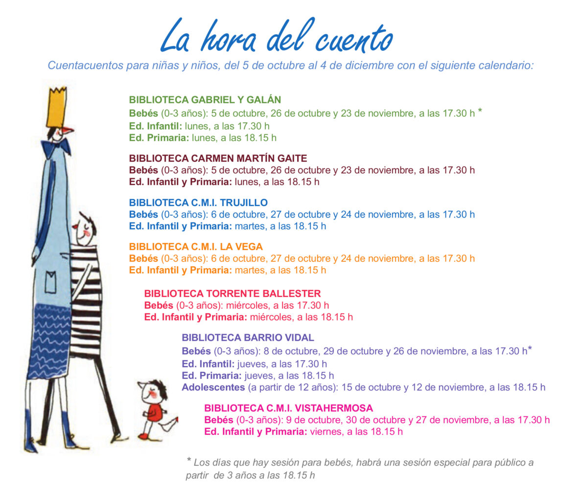 La hora del cuento en las bibliotecas municipales Salamanca octubre, noviembre y diciembre 2026
