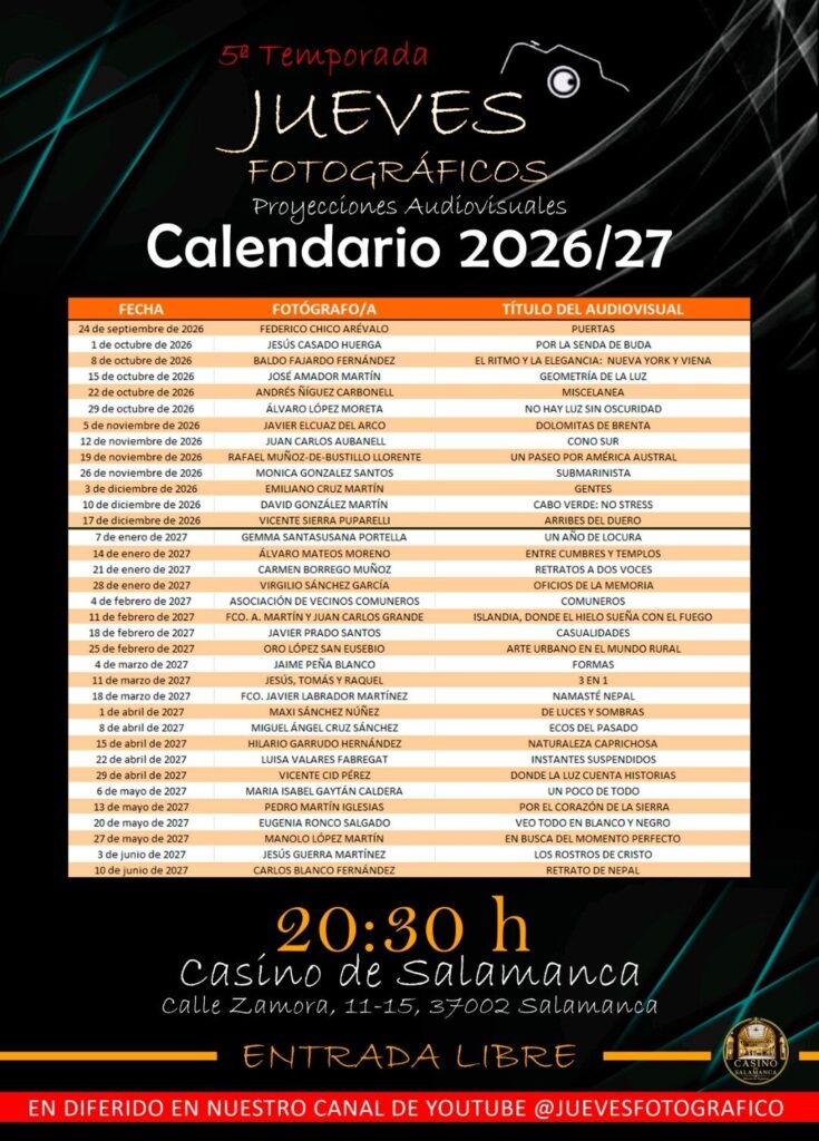 Baldo Fajardo Fernández en los Jueves Fotográficos del Casino de Salamanca octubre 2026